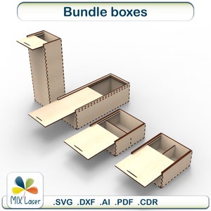 Laser cut files bundle boxes with slider lid. Glowforge SVG box with lid, laser templates boxes 5mm.