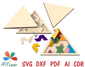 Triangle Puzzle SVG DXF laser cut files. Puzzle template for cnc laser cutting. Glowforge vector pattern.