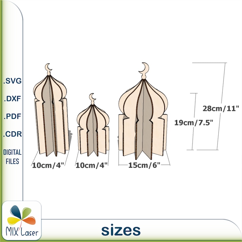 Mosque Sizes SVG Files for 3D Mosque Decor Set – Ramadan Eid Digital Laser Cut ...