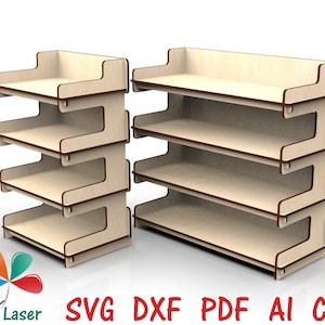 Two 4 tier collapsible display shelf stands, SVG laser design for Glowforge, portable display stands for craft shows, Dxf cut files for CNC
