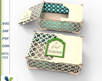 Laser templates Ramadan gift box - Eid Mubarak decor SVG DXF CNC digital files for laser cutting wood