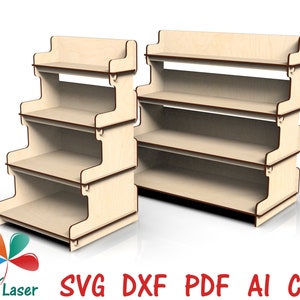 Zwei 4-Tier-Messing-Regalständer, SVG-Laserschnitt-Regal für Glowforge, tragbare Regale, Dxf-Schnittdateien für CNC