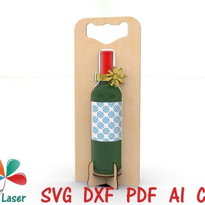Laserontwerpbestanden wijnflessendrager.  Multiplex wijnglas doos sjabloon laser. Wijnfleshouder SVG Glowforge lasergesneden patronen.
