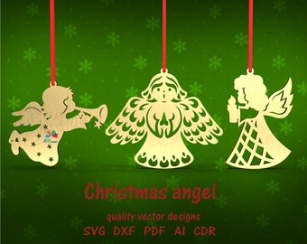 Décorations anges de Noël | Projets vectoriels de découpe laser Glowforge svg dxf cdr | Plans cnc de l'ange de Noël