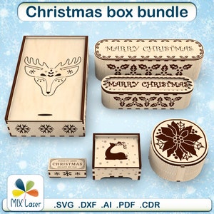 Bundel met SVG DXF-dozen voor kerstcadeaus | Lasergesneden projecten | Gegraveerde houten kisten