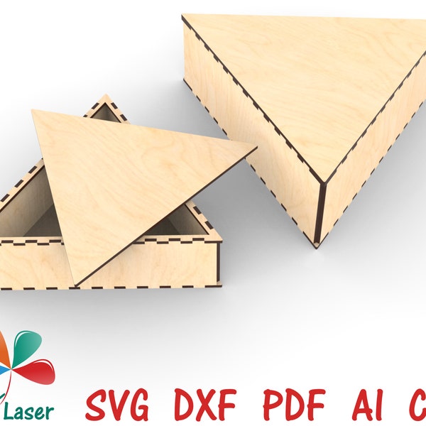 Laser cut project Triangle wooden Box. Glowforge Vector SVG DXF CNC laser cut design files.