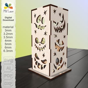 Halloween Lantern SVG Laser Cut Design, Spooky Emoji decorations Pumpkin lights