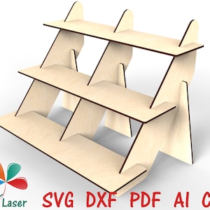 Display stand - DXF SVG laser cut vector model - Glowforge stand cutting files - Craft show wooden retail display shalf stand pattern