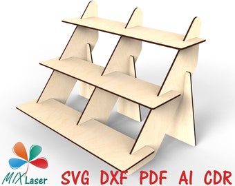 Display stand - DXF SVG laser gesneden vector model - Glowforge stand snijden bestanden - Craft show houten retail display shalf stand patroon