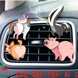 Pacchetto deodorante per auto File tagliati al laser SVG Clip per bocchette di diffusione Oli profumati Taglio di elefante Orso Puzzola Cani Maialini Animali domestici Alce Glowforge