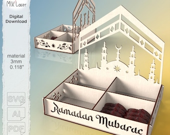 Laser Cut Ramadan Eid Mubarak Serving Tray Box Files (SVG, CDR, PDF)