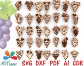 Grapes bundle SVG Glowforge laser cutting project - CNC router cutting design DXF - laser engraving svg files