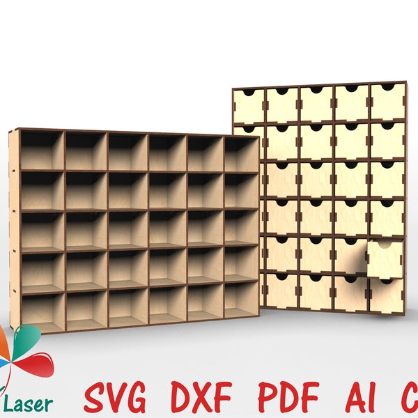 Laser cut  Organizer with drawers box - SVG Glowforge pattern - Instant digital downloads vector template