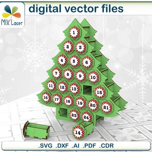 Kerstboom adventskalender Lasergesneden bestanden - countdown vector SVG PDF DXF-project