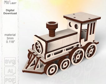 Laser Cut Train Model SVG DXF CNC Files – Wood Toy Plan (Digital Download)