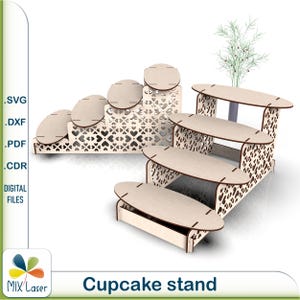 Cupcake Stand SVG - 4-Tier Laser Cut Display Shelf - Cake Table Riser DXF PDF CDr