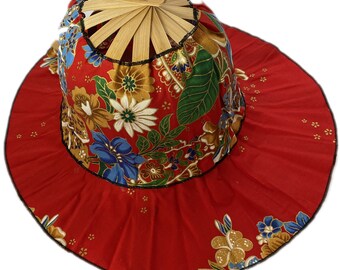 Oriental Royal Red - Bamboo Folding Fan Hat