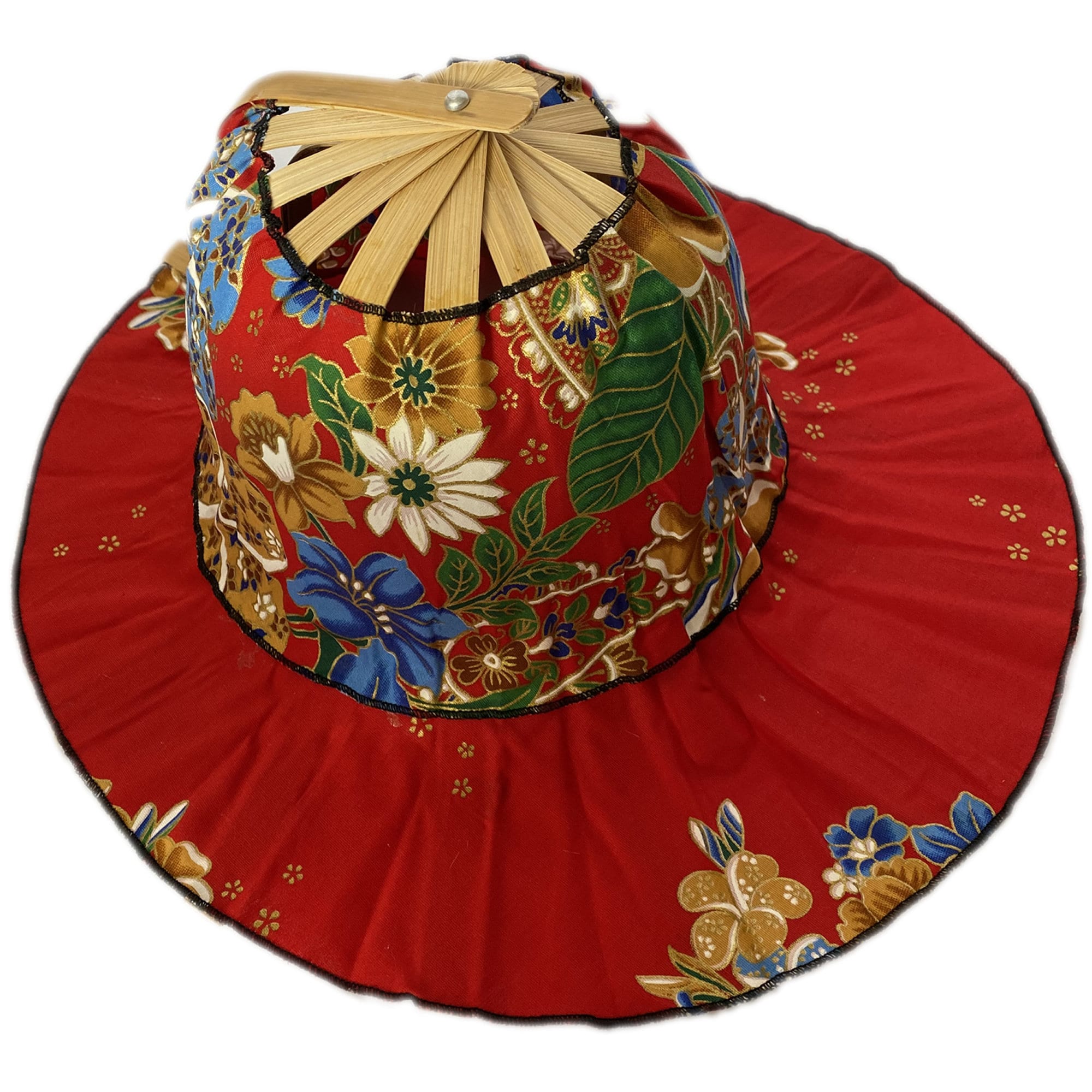Oriental Royal Red Bamboo Folding Fan Hat 