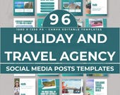 Travel Instagram Templates Canva Editable 96 Social Media Posts for Travel Blogger Agency Vacation Content Marketing