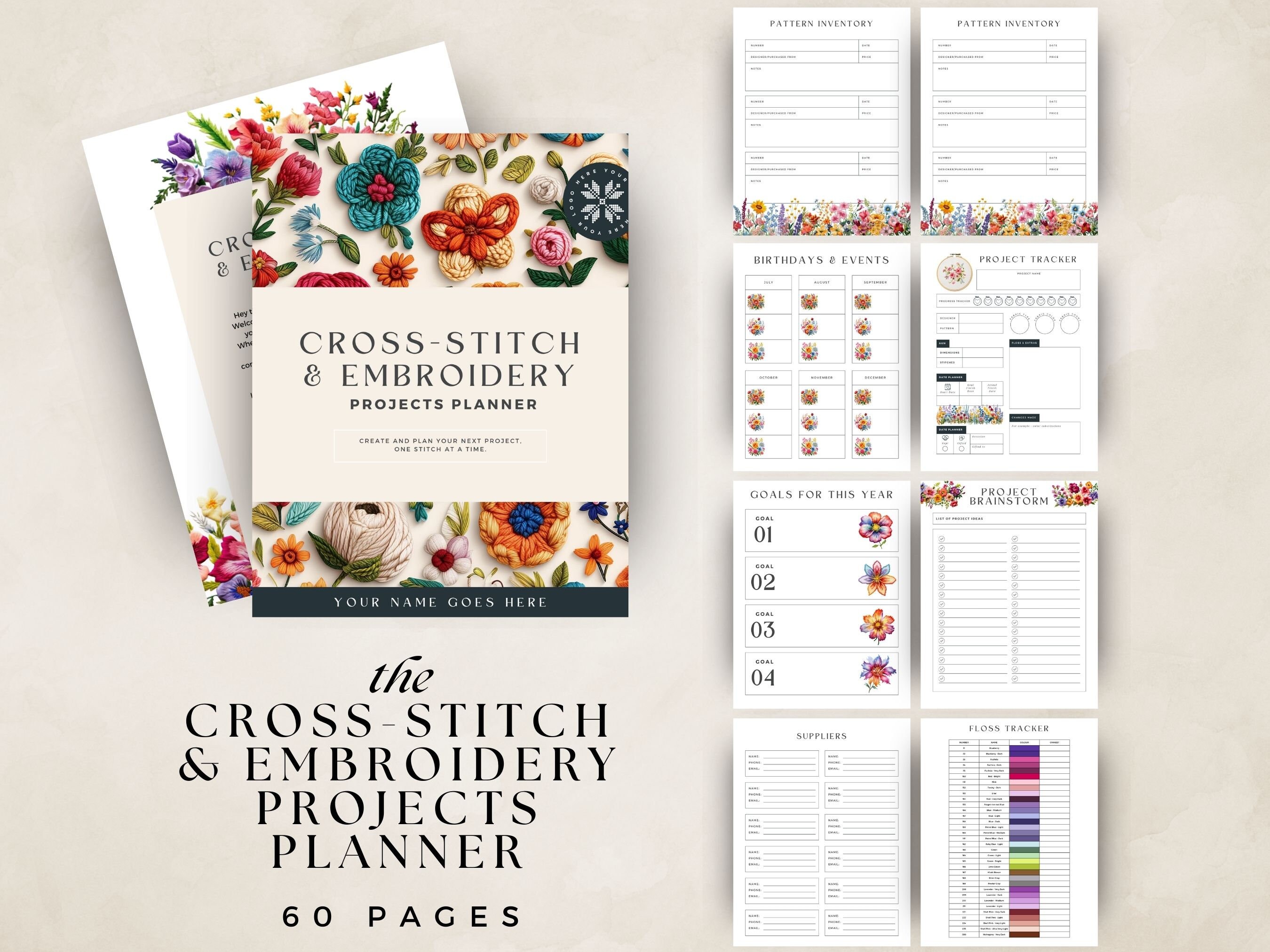 Cross Stitch Planner, Printable, Canva Template, Digital Planner