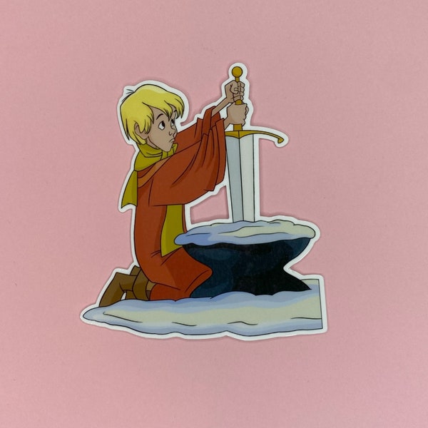 Young King Arthur and Excalibur Waterproof Vinyl Sticker, The Sword in the Stone Sticker, Water Bottle Sticker, Laptop Sticker