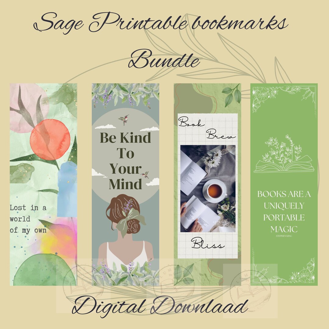 Sage Green Aesthetic Printable Bookmark Unique Handcrafted - Etsy