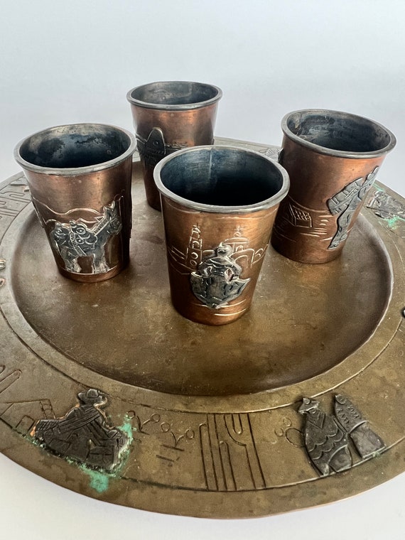 熱販売 Victoria 1950s Vtg Taxco Glass Shot Copper/silver Mexico 酒器