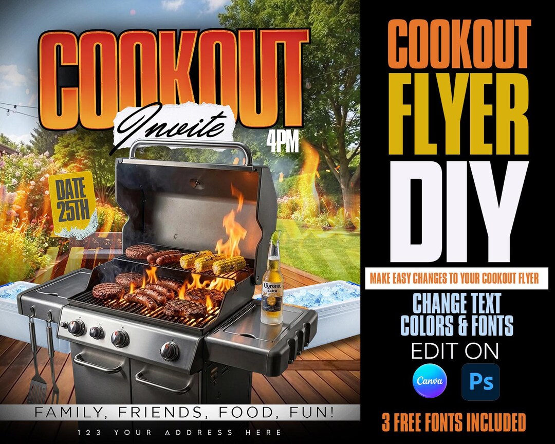 Cookout Flyer Invitation Template: Cookout (PSD), Cook Out Flyer Canva ...
