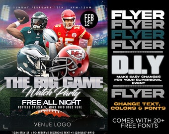 Super Bowl Einladung Flyer Vorlage, Individueller Super Bowl LVIII Flyer, Super Bowl 2023 Flyer Photoshop PSD