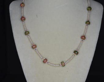 Multicolor glass bead necklace. Jasper and pearl