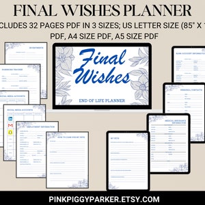 Final Wishes Planner, Funeral Planner, End of Life Planner, Burial Arrangements, Remembrance Kit, Happy Planner Insert, Legacy Planner