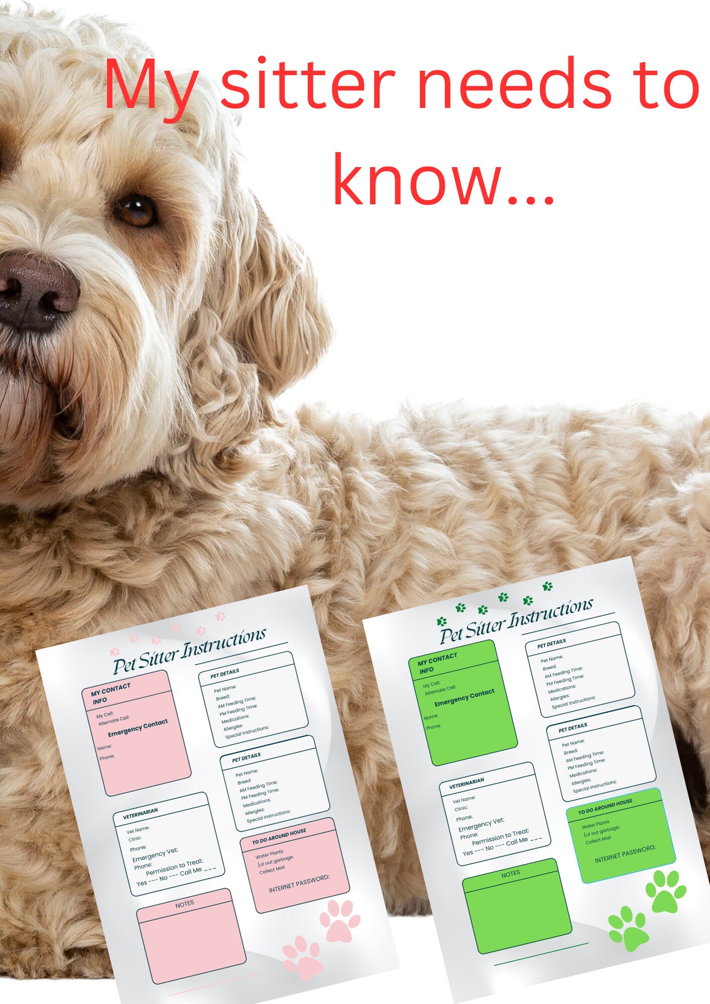 Pet Sitter Checklist, Information for Pet Sitter, Pet Sitter Info Etsy