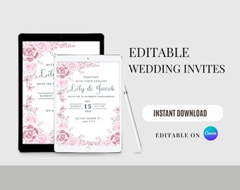 Wedding invites, wedding, wedding invitation, invitation template, instant download, wedding invitations, editable template, canva editable