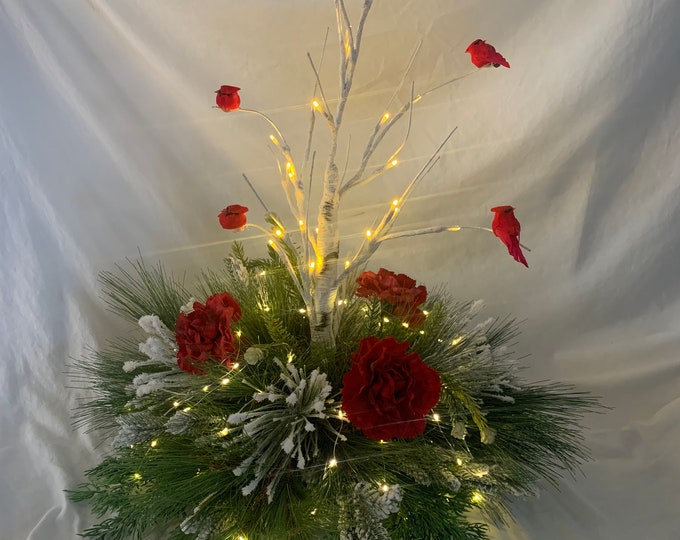 Christmas Cardinal Tree 100 LED Fairy Lights Lighted Tree Arrangement ...