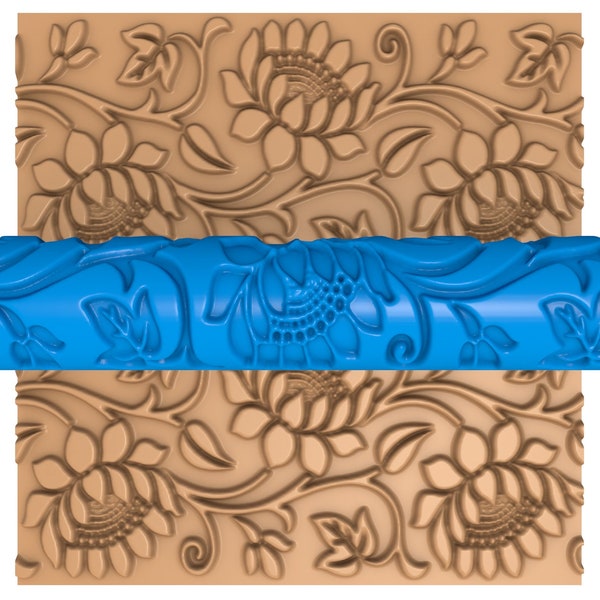 oriental pattern clay roller stl / pottery roller stl / leaf clay rolling pin /flower pattern cutter printer