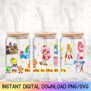 Envoltorio para latas Libbey de 16 oz fabricado en los años 80, 80's Baby, envoltorio para latas Libbey de 16 oz PNG/SVG, envoltorio para latas, diseño de sublimación, envoltorio para latas Libbey de dibujos animados vintage