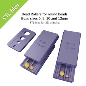 Bead rollers for round beads, 6, 8, 10 and 12mm (0.24"-0.47"), with clay measuring tool, STL files for 3D printing