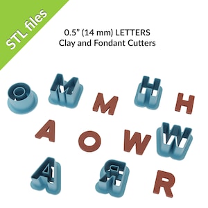Cortadores de arcilla y fondant LETRAS de 0,5" (14 mm), 26 archivos STL descargables para impresión 3D