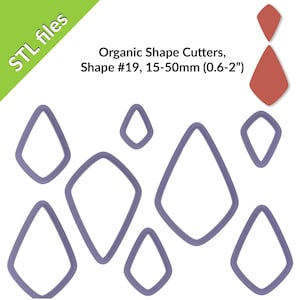 Collectie organische vormen. Vorm #19 polymeerklei uitstekers, voor oorbellen en hangers, acht maten, downloadbare STL-bestanden voor 3D-printen