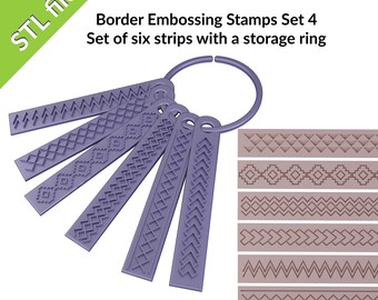 Border embossing stamps for polymer clay, six borders with a storage ring, Set #4, Aztec patterns, files for 3D printing