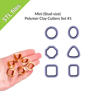 Mini polymeerklei uitstekers, zes vormen (15 mm), perfect voor stekers, cirkel, vierkant, driehoek, ovaal, achthoek, rechthoek, set #1, STL-bestanden