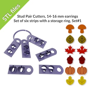 Herbstbolzen Ausstecher, Paare von 14-16 mm Ausstechern, sechs Formen, mit einem Speicherring, Blatt-, Eichel-, Kürbis-, Ahorn-, Pilzformen, für den 3D-Druck