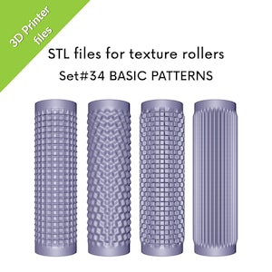 Rodillos de textura básicos para arcilla, rayas, ranuras, tableros de ajedrez, archivos STL para impresión 3D, juego n.° 34