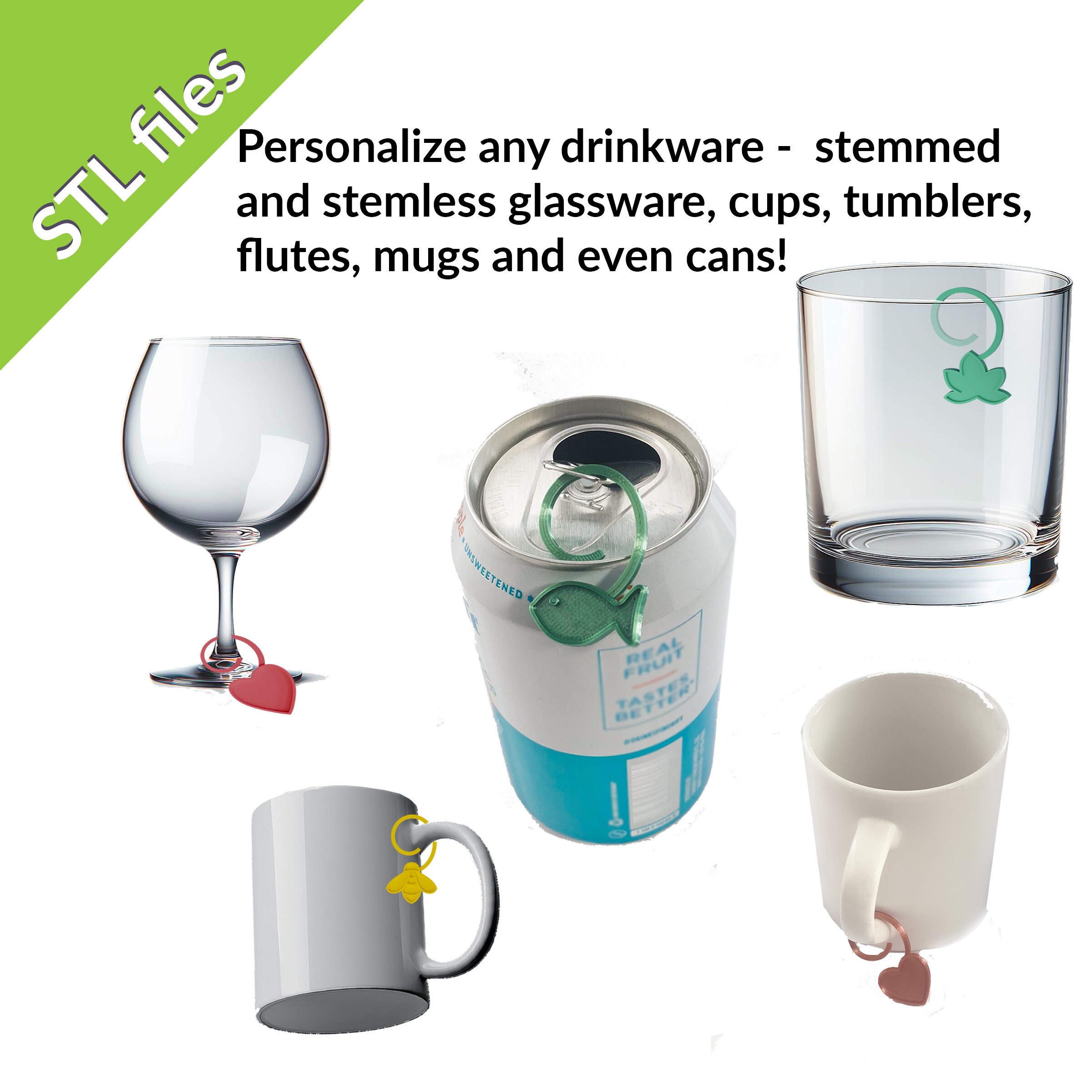 Universal Drink Markers, Work for Stemmed or Stemless Glasses, Mugs and  Cans, 12 Fun Tag Shapes, Downloadable STL Files for 3D Printers - Etsy