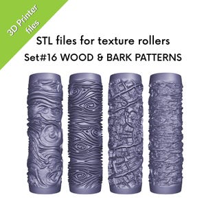 Texturvalsar för trä och bark för lera, träådring, träd, STL-filer för 3D-utskrift, set #16