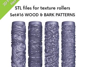 Wood and Bark Texture  Rollers for clay, woodgrain, tree, STL files for 3D printing, Set #16
