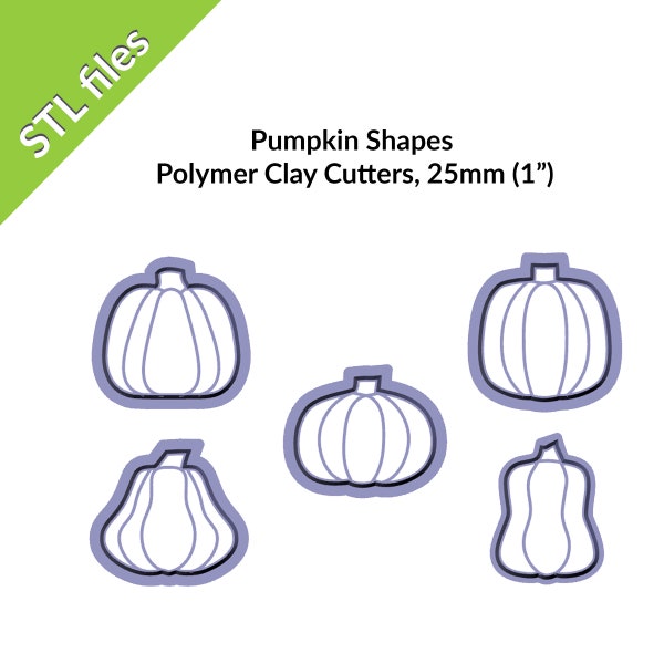Pumpkin Shapes Polymer Clay Embossing Cutters, five shapes, 25mm (1"), downloadable STL files for 3D printing