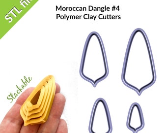 Taglierine di argilla polimerica Moroccan Shape Dangle #4, per orecchini e pendenti, quattro dimensioni, file STL scaricabili per la stampa 3D