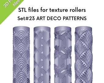 Art Deco Texture Rollers for clay, geometric patterns, set of four STL files for 3D printing, Set #23