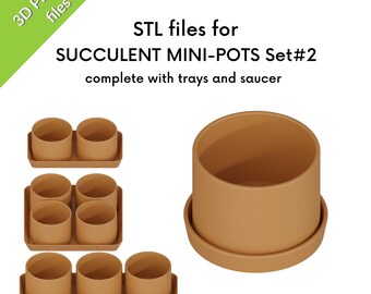Mini Succulent Pot STL Files: Modern Planter Set #2 (Digital Download)